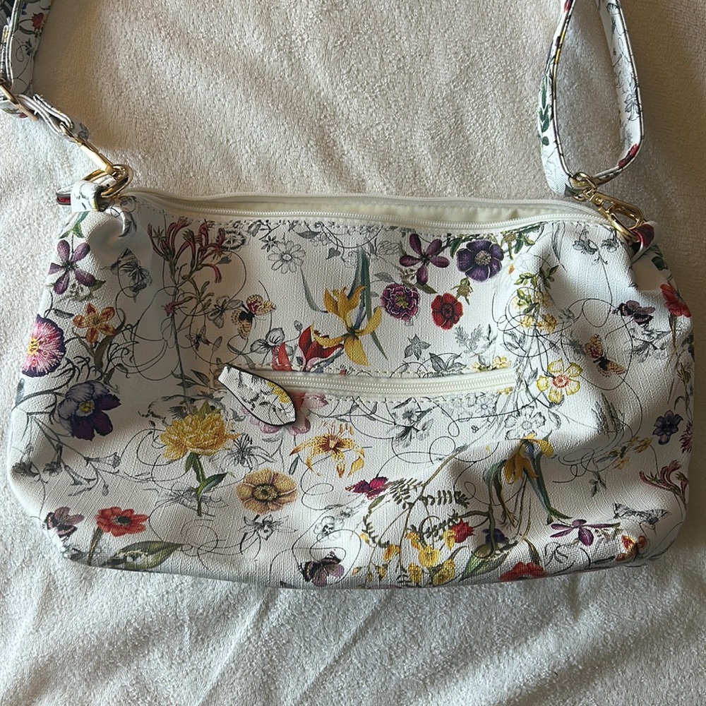 Never used, white floral purse